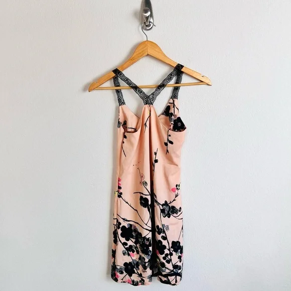 Blush Pink Watercolor Floral Silk Lace Strap Tank Dress - Picture 2 of 10